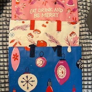 Holiday Reusable Tote Bag Set - Blue, Pink, Cream -